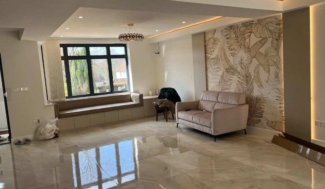 Recently completed living space renovation by Dhanju Constructions, Croydon